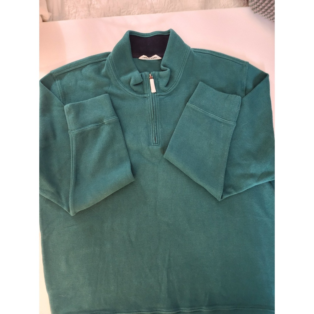 Lands End Mens XXL Bedford Quarter Zip Cotton Sweater Jade Emerald Green 5483281